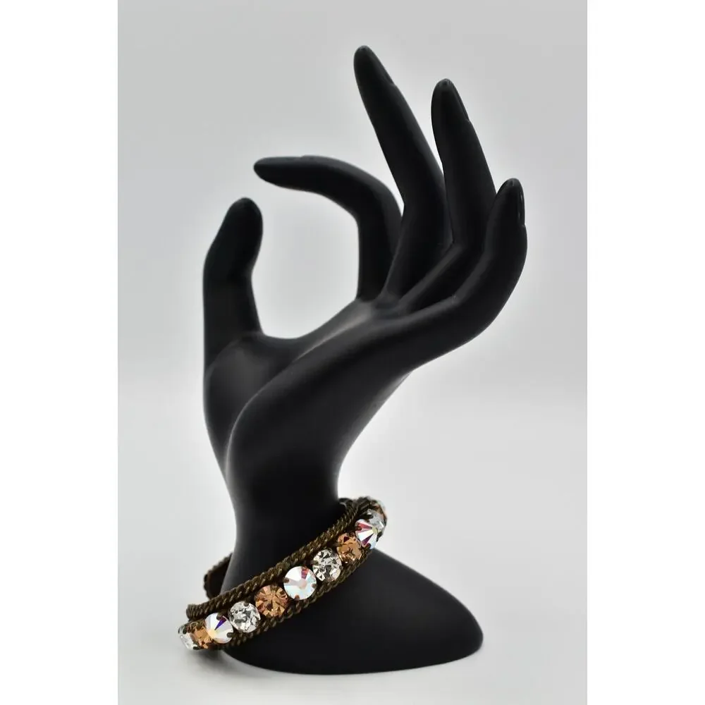 Sorrelli Vintage Crystal Cuff Bangle Aurora Borealis Chocolate Brass Signed BinO